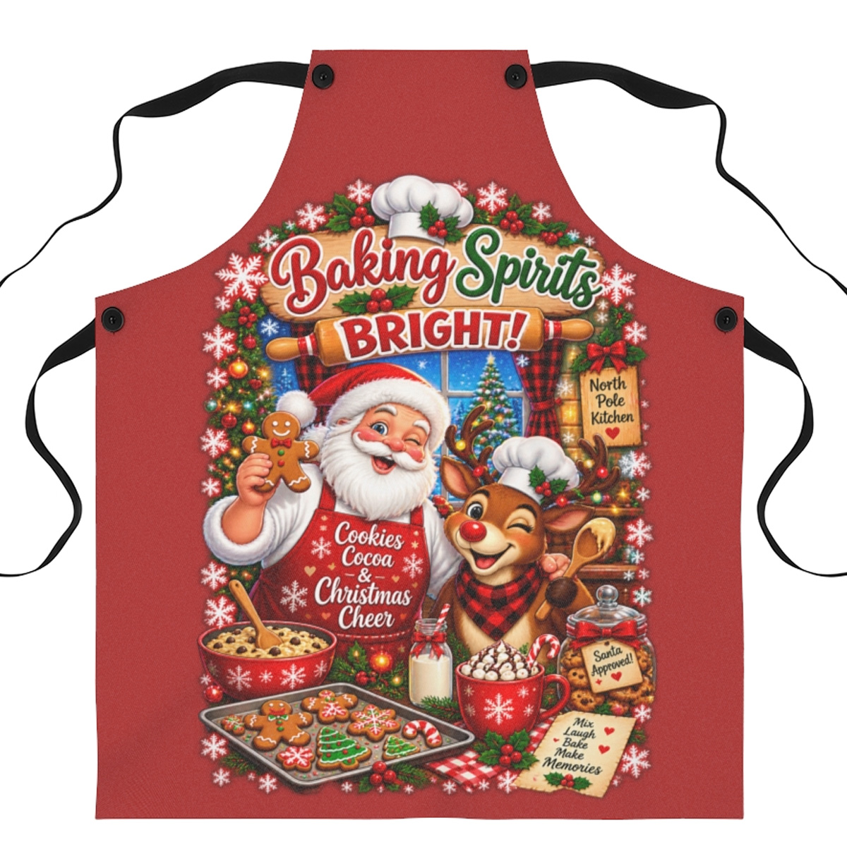 Baking Spirits Bright Santa and Rudolph Christmas Apron