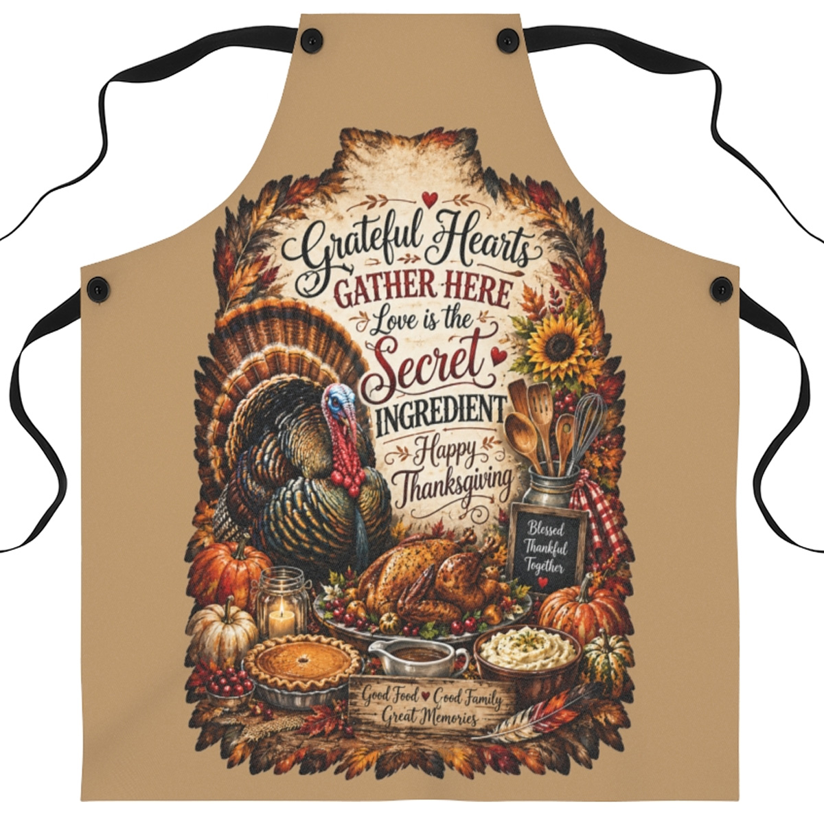 Grateful Hearts Gather Here Thanksgiving Apron