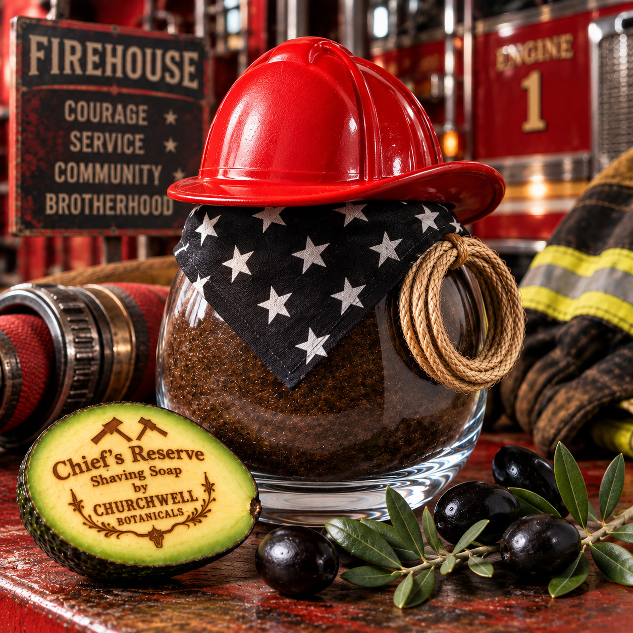 Original Chief's Reserve firefighter shaving soap presentation