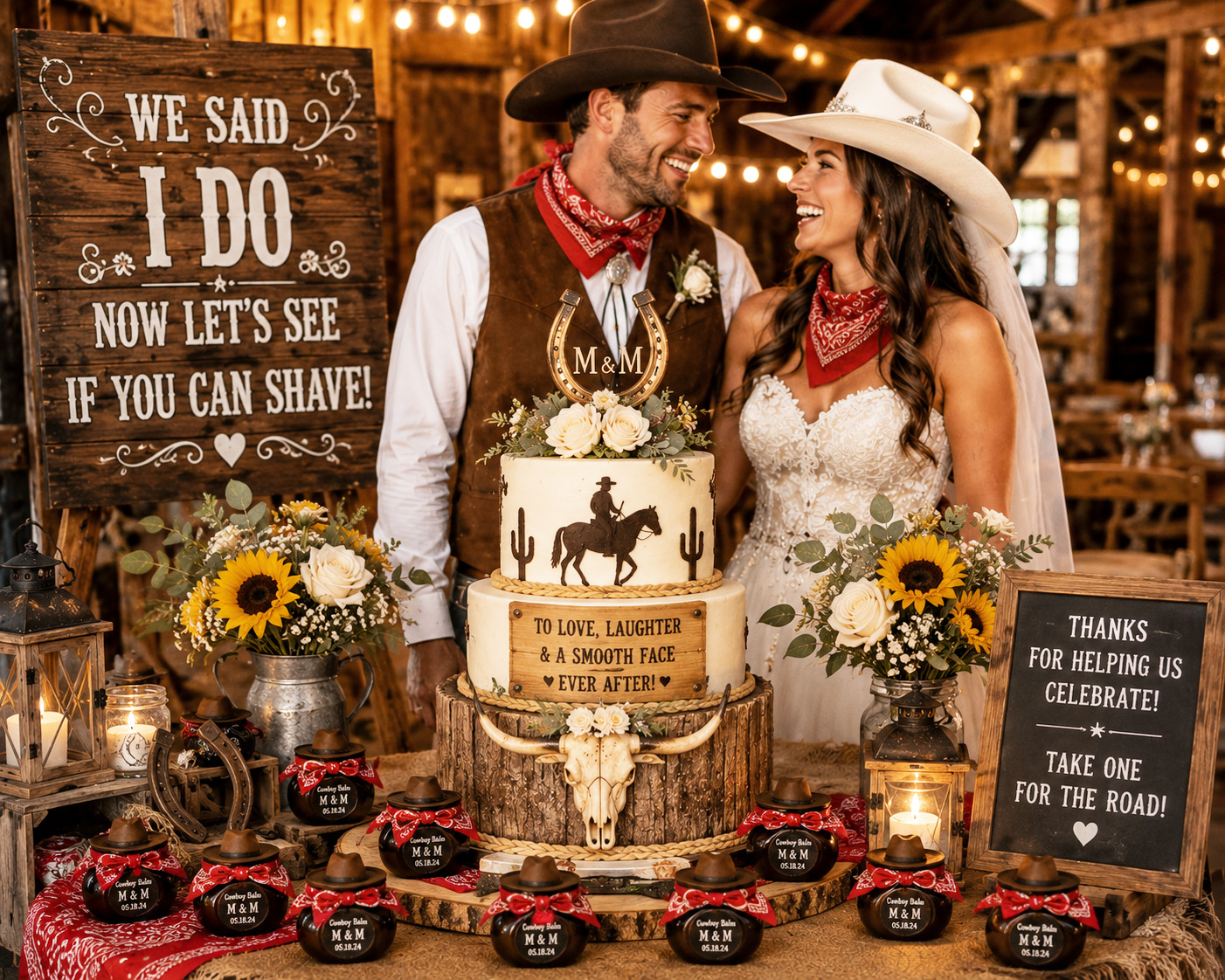 Western wedding celebration featuring Churchwell Botanicals Cowboy Shaving Balm