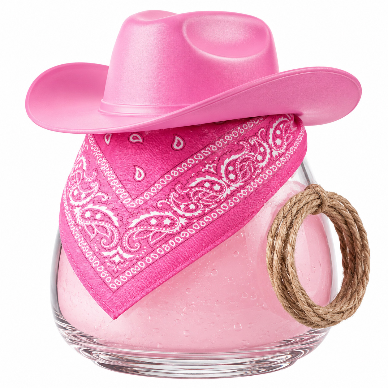 The Pink Cowgirl botanical moisturizer in a pink cowboy hat and bandana