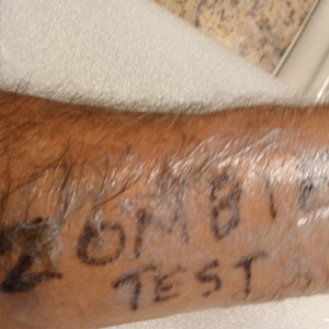 Zombie Resurrection Cream being rubbed into test area
