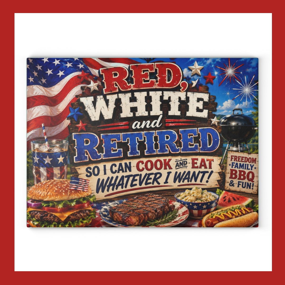 Red White and Retired Memory Board Patriotic Retirement Keepsake