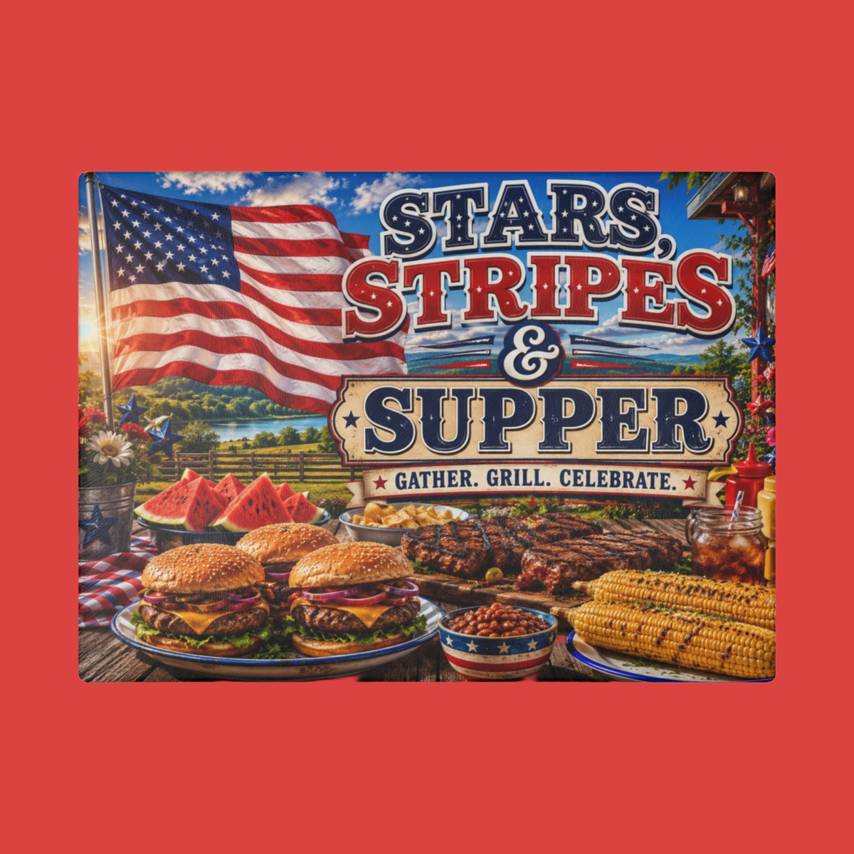 Stars Stripes and Supper Patriotic BBQ Memory Board