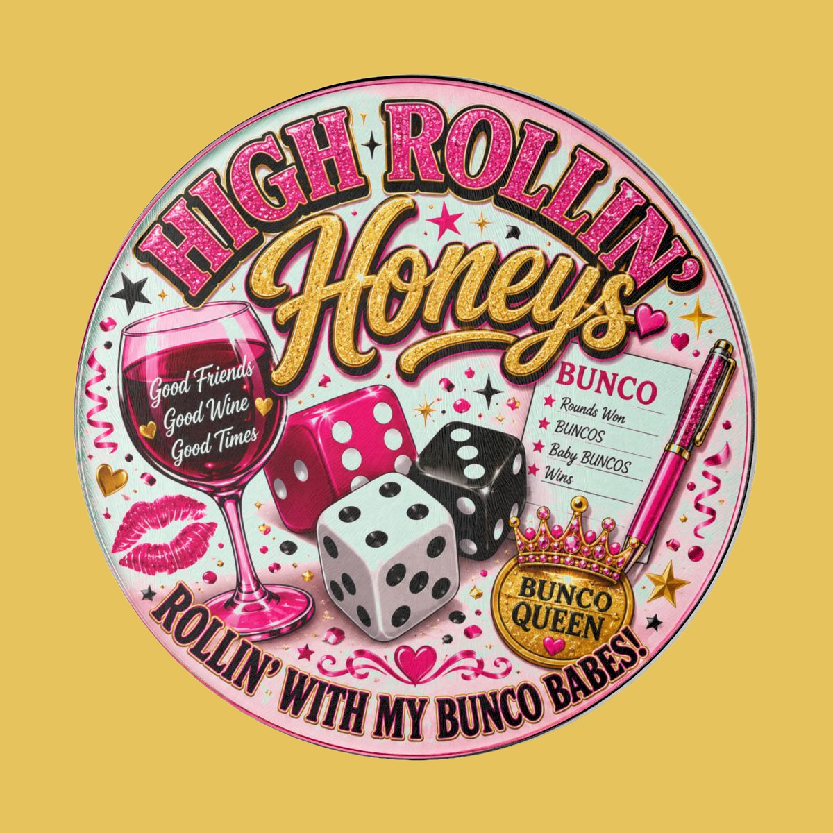 High Rollin Honeys Bunco Memory Board Ladies Dice Game Night Gift