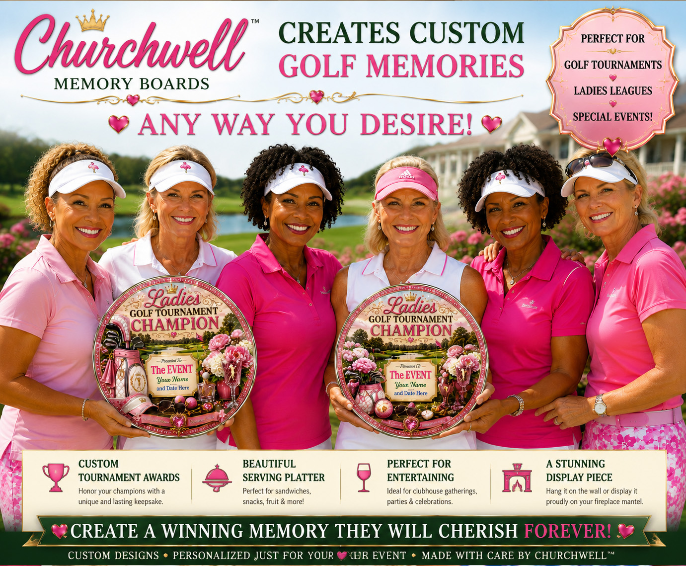 Ladies celebrating a golf memory board in a Florida clubhouse