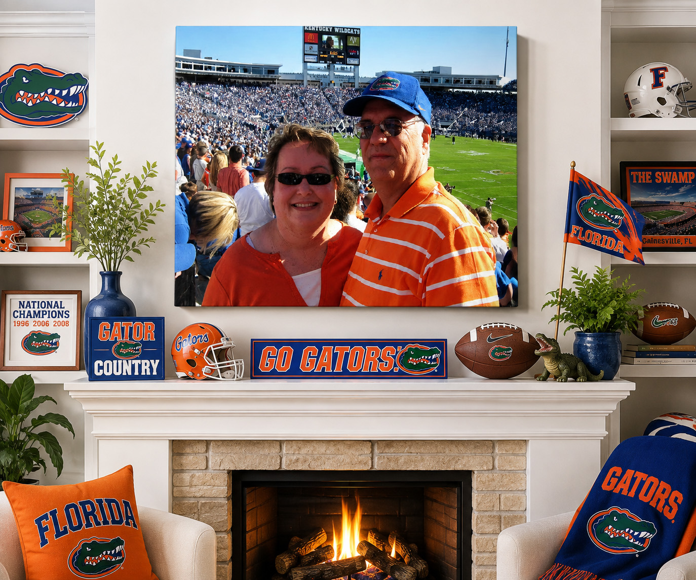 Custom photo canvas displayed in a Florida Gators themed room