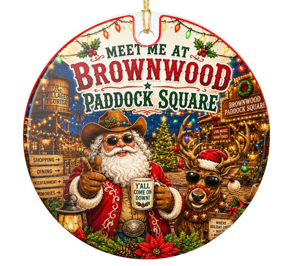 Meet Me at Brownwood Paddock Square Christmas Ornament