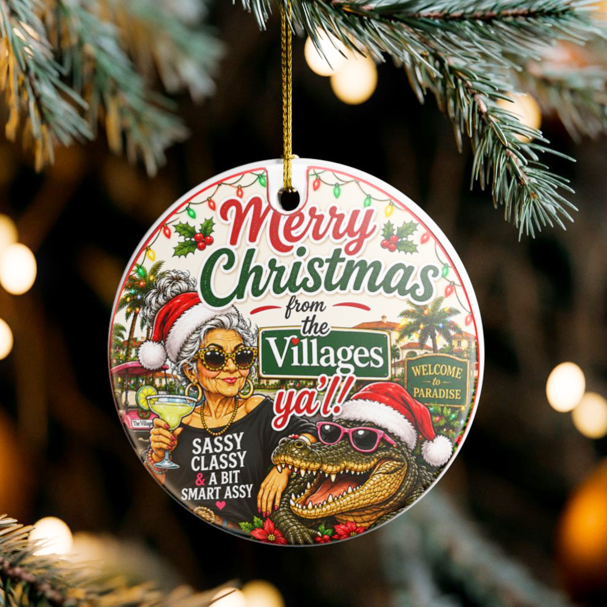 Churchwell Botanicals Christmas ornament hanging on a Christmas tree