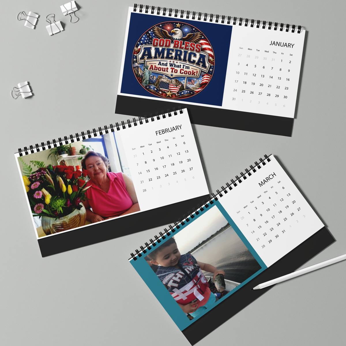 Personalized 2027 calendar showing a custom photo and monthly pages