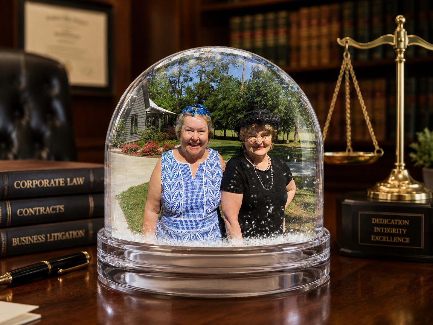 Personalized snow globe created from a treasured photograph of two friends