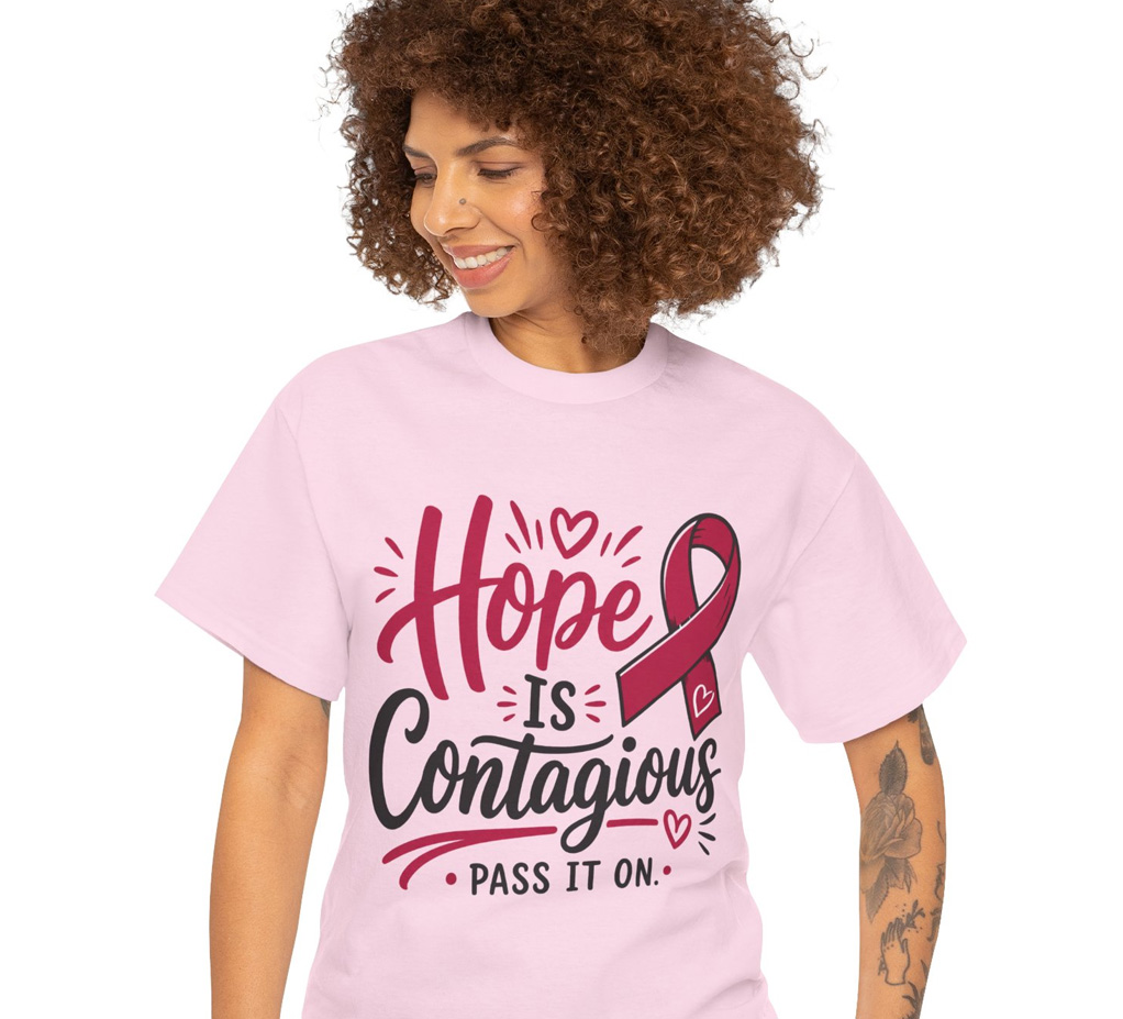 Hope Is Contagious cancer support shirt with pink ribbon