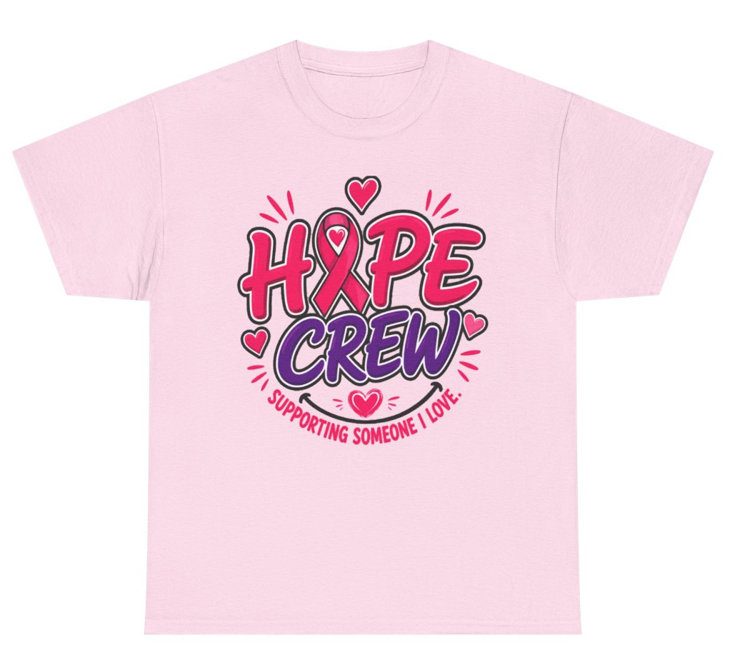 Hope Crew cancer support shirt with pink ribbon