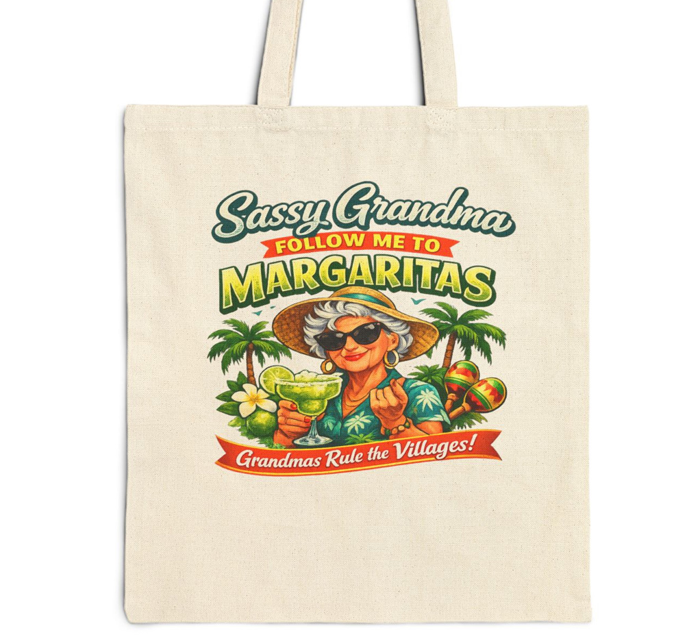 Sassy Grandma Follow Me To Margaritas The Villages Florida canvas tote bag back