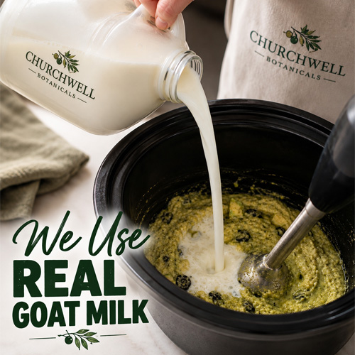 Real goat milk being added to the Udderly Black soap mixture